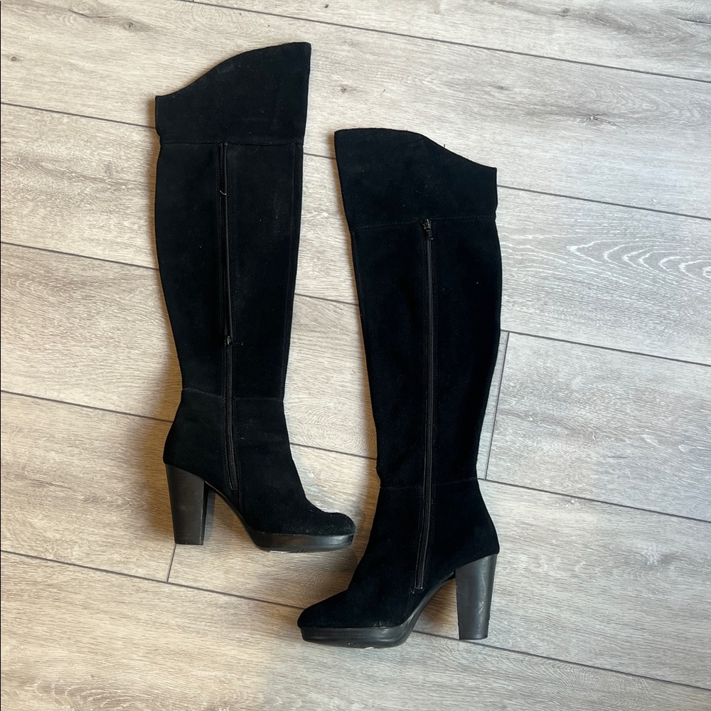 Nine West Suede Black over the knee Women's heeled Boots size 7 - Picture 2 of 8